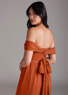 Azazie Lamara Robes de demoiselle d'honneur Combinaison Convertible en Mousseline de soie Épaule décolletée Orange Brûlée image6