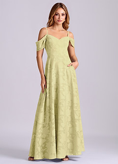 Azazie Marley Brudtärnklänningar Klä av A-Linje i Blommig Utbrändhet Av axeln Citronsorbet Konvertibel image5