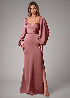 Azazie Sonata Bridesmaid Dresses Amethyst Sheath Long Sleeve Stretch Satin Convertible Dress image3