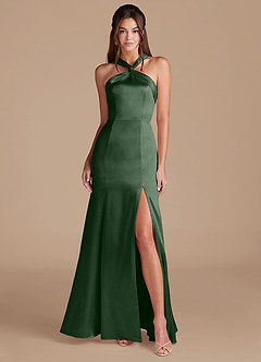 Azazie Rue Bridesmaid Dresses Eucalyptus Sheath Pleated Metallic Satin Dress image1