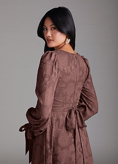 Azazie Leonia Bridesmaid Dresses Espresso A-Line Long Sleeve Floral Burnout Dress image5