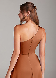 Azazie Brooke Suknie dla druhen Linia A Jedno ramię Satyna elastyczna Długość kostki Sukienka image2