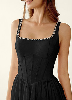Ottavia Black Jacquard Midi A-line Graduation Dress image6
