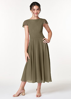 Azazie Payton Junior A-Linie Schleifen Chiffon Kleid Weidengrün image1