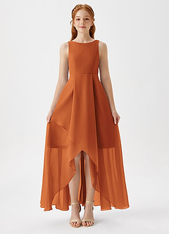Azazie Lizette Junior Cinnamon A-Line Pleated Chiffon Dress image3