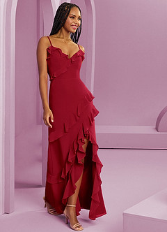 Barbie ♥ Azazie Brautjungfernkleider Etui Chiffon Kleid Scharlachrot image4