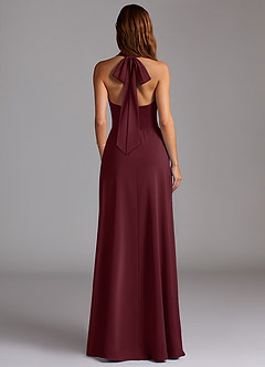 Azazie Myra Bridesmaid Dresses Cabernet A-Line Side Slit Stretch Satin Dress image6