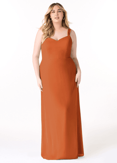 Azazie Denice Vestidos de damas de honor Vestido de Canela de Gasa de Corte Recto con Plisado image9