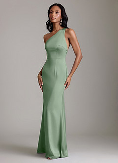 Azazie Voni Abiti da Damigella Abito Sirena in Raso Elasticizzato Monospalla Matcha image6
