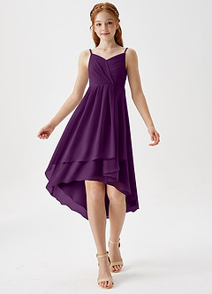 Azazie Mariam Junior Grape A-Line Pleated Chiffon Dress image3