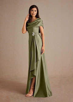 Azazie Branford vestidos de madre de la novia Vestido de Pistacho de Satén Elástico de Corte En A con Plisado image2