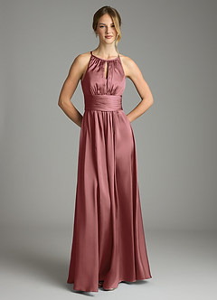 Azazie Bonnie Bridesmaid Dresses Amethyst A-Line Pleated Stretch Satin Dress image3