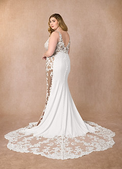Azazie Estephanie Wedding Dresses Diamond White Cocoa Mermaid Sequins Stretch Crepe Dress image10