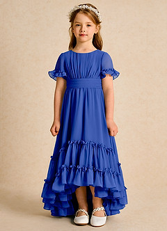Azazie Kass Flower Girl Dresses Royal Blue A-Line Pleated Chiffon Dress image4