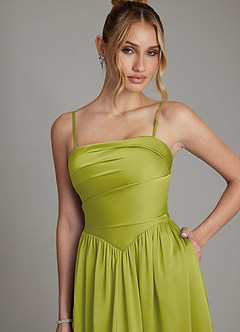 Azazie Zena Bridesmaid Dresses Lemongrass A-Line Strapless Stretch Satin Dress image2