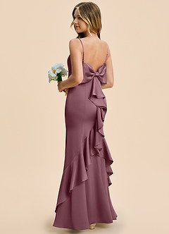 Azazie Lioren Junior Amethyst Sheath Bow Stretch Satin Dress image4