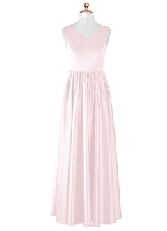 Azazie Hathaway Vestido de Rosa Rubor de Satin Mate de Acampanado con Lazo image6
