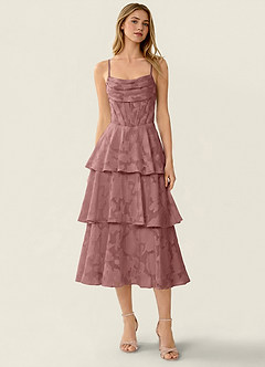 Gabriddy Dusty Pink Jacquard Ruffles Corset Maxi Dress image3