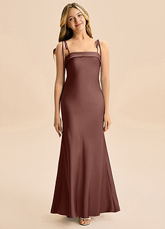 Azazie Willa Junior Vestido de Expresado de Satén Elástico de Corte en A con Lazo image1