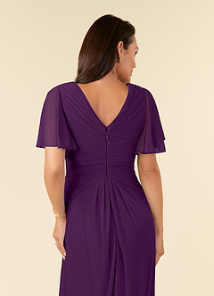 Azazie Emmeline Mother of the Bride Dresses Grape A-Line V-Neck Pleated Mesh Dress image6