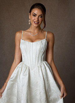 Azazie Demetria Trouwjurken Jurk van Bloemenjacquard met Baljurk Strapless Diamant Wit image7