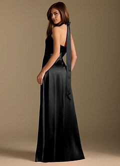 Azazie Tracie Final Sale Black A-Line Pleated Metallic Satin Dress image9