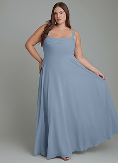 Azazie Shaude Bridesmaid Dresses Dusty Blue A-Line Pleated Chiffon Dress image6