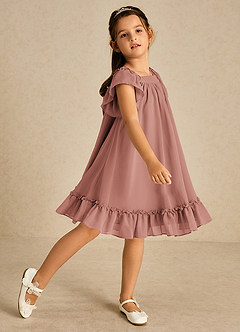 Azazie Tot Flower Girl Dresses Cedar Rose A-Line with Sleeves Chiffon Dress image1