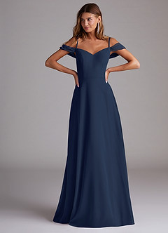 Azazie Marley Bridesmaid Dresses Dark Navy A-Line Off the Shoulder Chiffon Convertible Dress image4