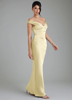 Azazie Stella Robes de demoiselle d'honneur Robe Fourreau Convertible en Satin extensible Corset Sorbet Citron image4
