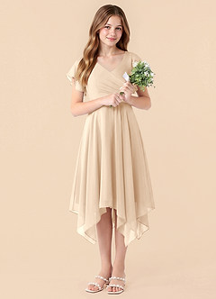 Azazie Janeaurelia Junior White Alabaster A-Line Pleated Chiffon Dress image5