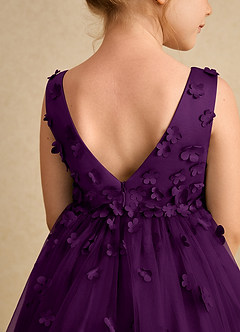Azazie Lana Flower Girl Dresses Grape A-Line Sleeveless Matte Satin Dress image7