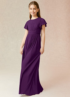 Azazie Mosley Junior Grape A-Line Ruched Mesh Dress image5