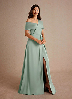 Azazie Milton Abiti per la Madre della Sposa Abito A-Line in Raso Elasticizzato Plissettato Agave image6