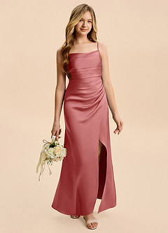 Azazie Minnie Junior Antique Rose Sheath Ruched Stretch Satin Dress image5