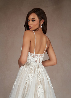 Azazie Yari Wedding Dresses Diamond White Nude A-Line Sequins Tulle Dress image5