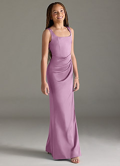 Azazie Mero Junior Meerjungfrau-Linie Plissee Stretch-Satin Kleid Blauregen image3