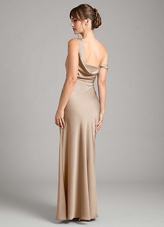 Azazie Madelyn Bridesmaid Dresses Taupe Mermaid One Shoulder Stretch Satin Convertible Dress image2