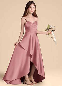 Azazie Prisha Junior Jurk van Stretch Satijn met A-Lijn Geplooid Stoffige Roos image8