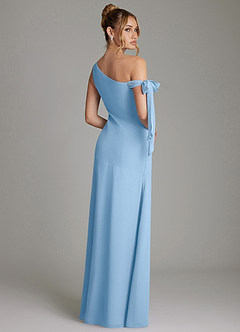Azazie Aylin Bridesmaid Dresses Powder Blue Sheath Off the Shoulder Chiffon Dress image2