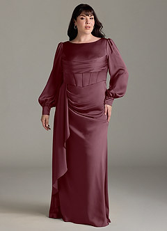 Azazie Raye Bridesmaid Dresses Sangria Mermaid Long Sleeve Stretch Satin Dress image7