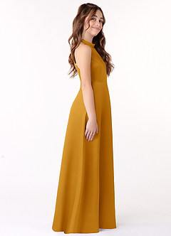 Azazie Laurel Junior Butterscotch A-Line Stretch Satin Dress image2