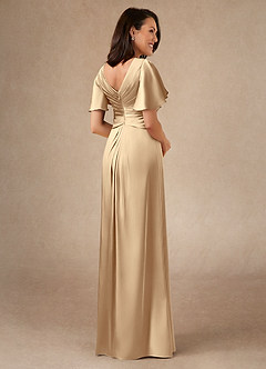 Azazie Emmeline Abiti per la Madre della Sposa Abito A-Line in Raso Elasticizzato Plissettato Champagne image2