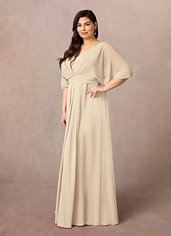 Azazie Oksana Mother of the Bride Dresses Champagne A-Line V-Neck Pleated Chiffon Dress image8