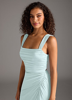 Azazie Jesaphine Bridesmaid Dresses Sea Glass Sheath Bow Stretch Satin Dress image3