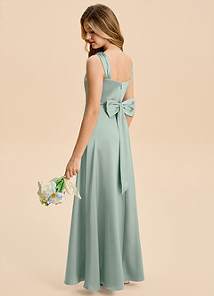 Azazie Kiki Junior Agave A-Line Bow Stretch Satin Dress image2