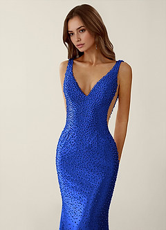 Roxana Royal Blue V-neck Hot Rhinestones Corset Prom Dress image5