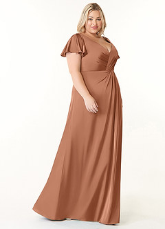 Azazie Soren Bridesmaid Dresses Bronzer A-Line Pleated Stretch Satin Dress image10