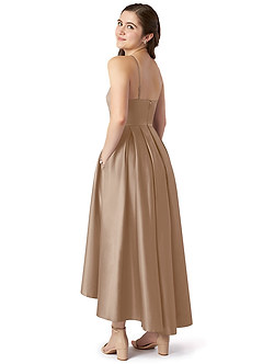 Azazie Jemima Junior Taupe A-Line with Pockets Stretch Satin Dress image5