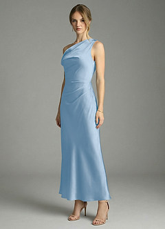 Azazie Emerson Bridesmaid Dresses Powder Blue Mermaid Off the Shoulder Stretch Satin Dress image4